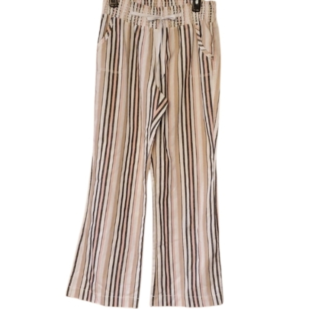 Cisono‎ Linen Collection Striped Wide Leg Palazzo Beach Pants Size XL Multicolor